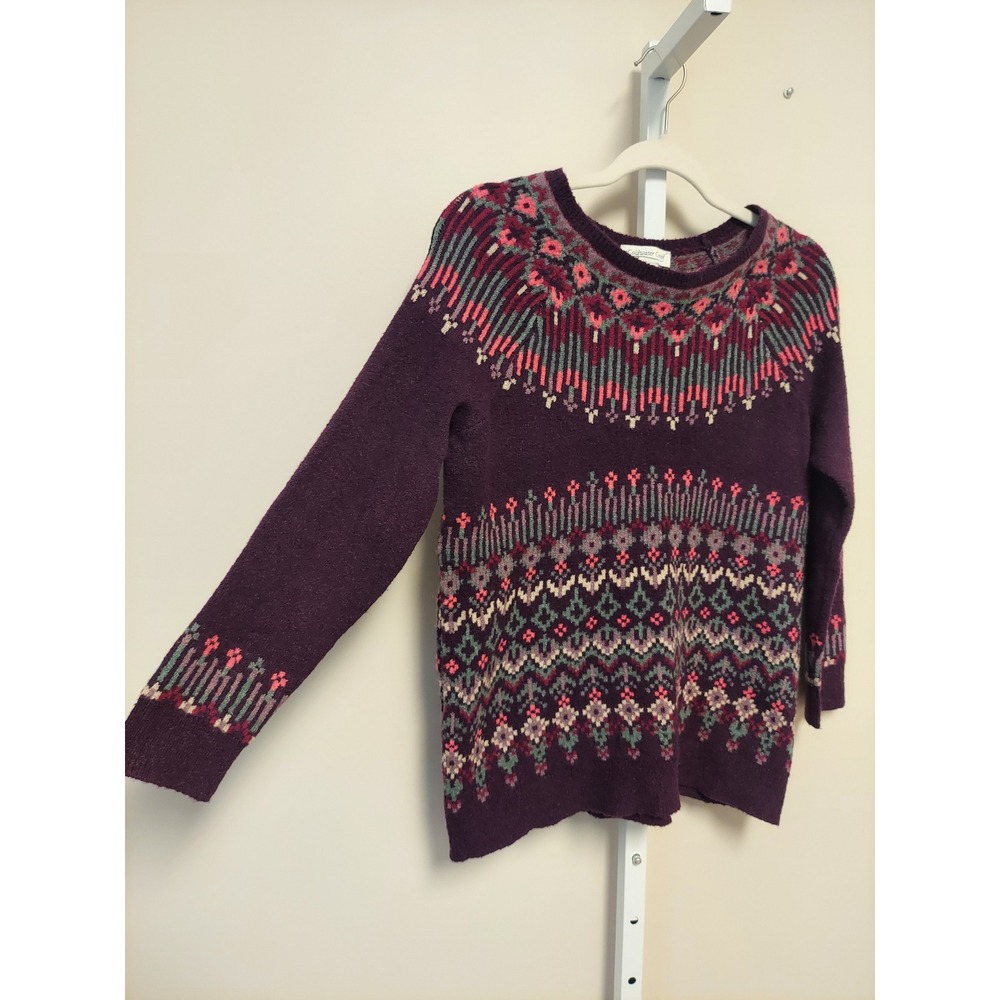 Coldwater Creek Purple Fair Isle Knit Sweater Womens PS Nordic Granny Rustic